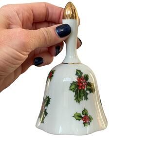 Vintage Lefton Christmas Bell Holly Leaves #7944 Japan Porcelain Holiday READ